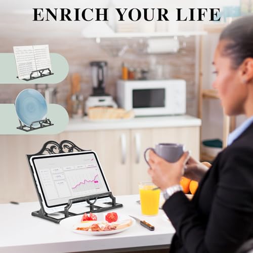 JOGREFUL Cookbook Stand, Cast Iron Heavy-Duty Recipe Book Holder, Kitchen Vintage Recipe Book Holder, Reading Rest Holder for Easel/Counter/Books/Magazine/iPad/Bible, Classic Black