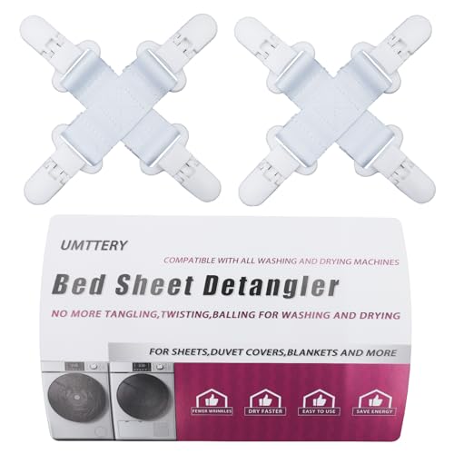 Umttery Bed Sheet Detangler Keep Bed Sheets/Duvet Covers/Blankets from Tangling Twisting & Balling in Washer and Dryer 2 pcs(White)