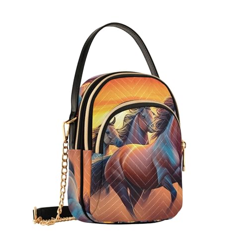 Horses Galloping Dusk Vivid Womens Shoulder Handbag Pattern Phone Bags with Chain Strap Quilted Ladies Crossbody Satchel Bag2