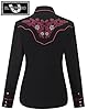 Women's Embroidered Western Cowboy Shirt Vintage Style Long Sleeve Button Down Shirt Premium Quality Snap Front Design S-3XL, Black-red, 3XL #1