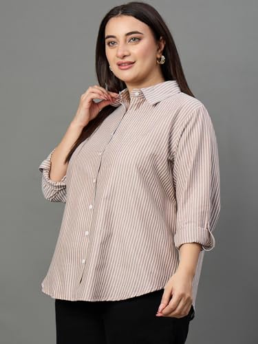 Image of Style Quotient Plus Women Blue and White Stripe Polycotton Regular Formal Shirt