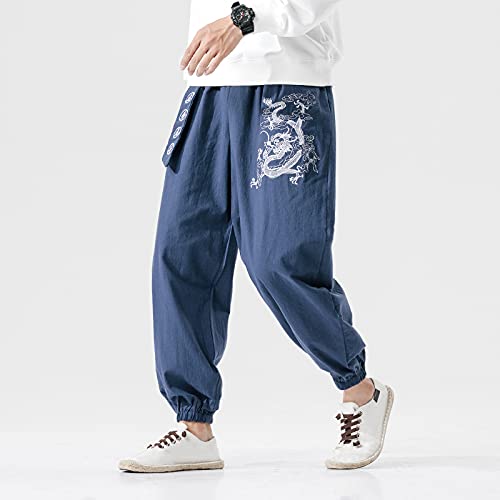 Men's Dragon Embroidery Trousers Korean Style Casual Harem Pants2