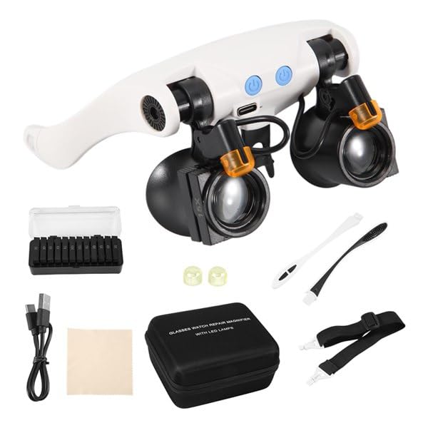 Kopinma Magnifying Glasses with Light, Headband Magnifier with LED Light, 14 Lenses 3X 4X 5X 6X 7X 10X 15X, Hands Free Rechargeable Magnifying Glass for Hobbies Jewellers Crafts Repair