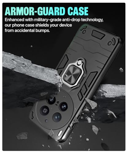 Image of WOW IMAGINE Shock Proof Back Case Mobile Cover for Vivo X300 Pro 5G | Back Cover Case (Tough Armor | Hybrid PC + TPU | Ring Holder & in-Built Kickstand | Black)