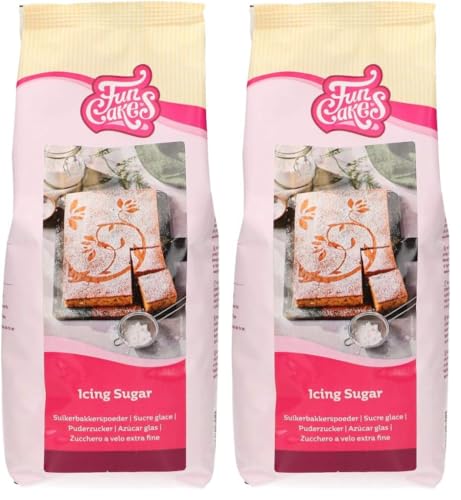 FunCakes Icing Sugar - Azúcar Glas Refinado de Calidad Pastelera, Textura Ultrafina, Perfecto para Hacer Glaseado, Buttercream o para Extender El Fondant, Halal. 900 g (Paquete de 2)