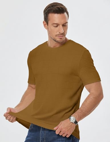 Image of JMIERR Mens T-Shirt Casual Stretch Solid Crewneck Short Sleeve Tees Textured Shirts