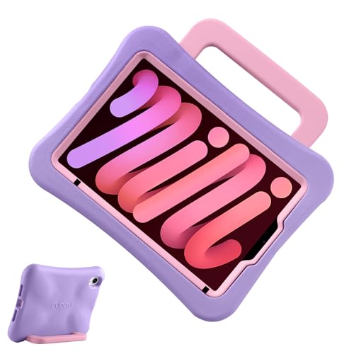 Kids Case for iPad Mini 7 (A17 Pro) 2024 /iPad Mini6 2021 Light Weight Heavy Duty/Shockproof/Drop Proof with Handle/Kickstand Child Friendly Cover for iPad Mini 7th/6th Gen 8.3inch (Purple Pink)