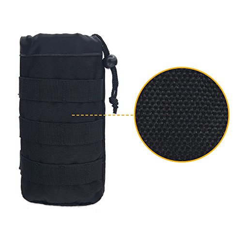 Cevinee Ultra-Light Tactical MOLLE Water Bottle Pouch, Drawstring Open Top & Mesh Bottom Travel Water Bottle Bag - Black