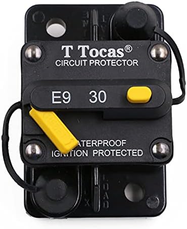 T Tocas 30A Surface-Mount Circuit Breaker with Manual Reset Switchable, 12V - 48V DC Waterproof