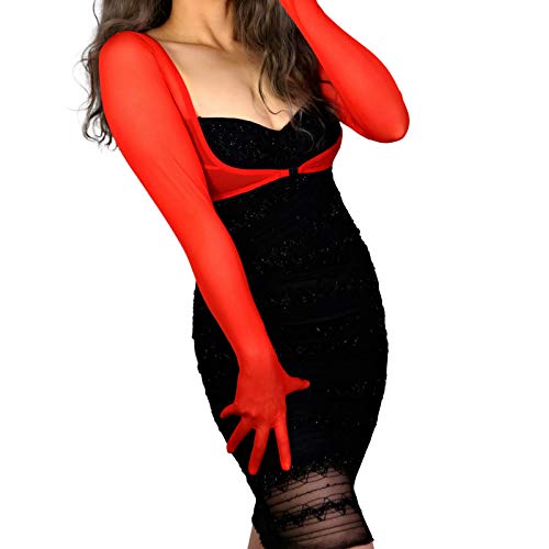 DooWay Women Bolero Sun Gloves Lace Sheer Long Arm Warmer Shrugs Red2