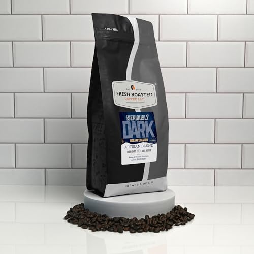 Image of Fresh Roasted Coffee, Seriously Dark Decaf Artisan Blend Drip Ground Coffee, Dark Roast, Kosher, 2 lb (32 oz)