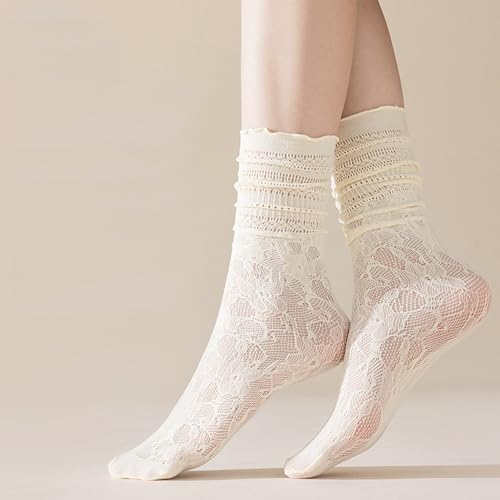 Image of Triplewood 2 Pairs Lace Tabi Socks for Women Split Toe Flip Flop Socks, Y2K Calf Sock Mid Calf Toe Sock