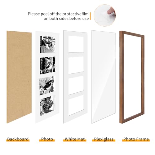 8x20 Oak Wood Picture Frame - 8x20 Photo Frame with Mat Display 4Pcs 4x6 Photos, 4x6 Picture Frame Wood, Natural Solid Wooden Picture Frames for Wall Art Photo and Prints(3 Pack, Walnut)