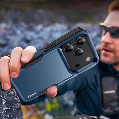 Image of KARWAN Rugged Matte Back Case Cover Compatible with iPhone 17 Pro Max Military Grade Drop Protection, Heavy Duty Shockproof Hybrid TPU + PC, Anti Slip Grip, Dual Layer Camera Protection, Blue