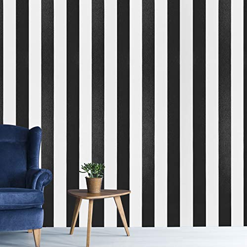 Wallpaper Stripe Black and White Peel and Stick Wallpaper 17.7 X 118 Inches Contact Paper PVC Self-Adhesive Easy to Clean Wall Paper