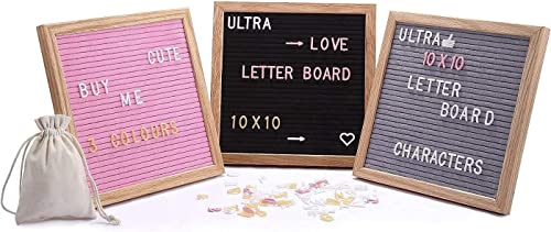 Felt Letter Board Black 10X10 Inches With Stand, 920 Pcs Changeable Letters, Solid Oak Wood Material, Decorative Display Board Designed With Metal Hook On The Wall (Black) #TOP5