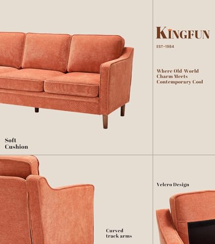 Image of Kingfun Couch Sets for Living Room, 3 Seater Couch and Armchair Set of 2, Mid Century Modern Sofa Chair, Chenille Couch with Solid Wood Frame for Bedroom