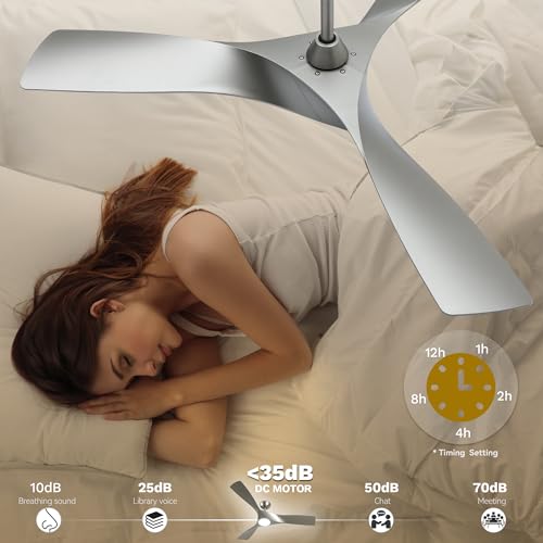 DWVO Ceiling Fan with Light, 52" Ceiling Fan with Remote, LED Tri-Color Temperature, 3 Blade Ceiling Fans Reversible 6 Speeds w/Quiet DC Motor for Bedroom, Living Room, Dining Room, Patio