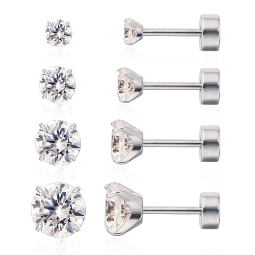 Limerencia Titan Ohrringe Set mit Schraubverschluss, 4 Paare Medizinische Ohrstecker Hypoallergen Gesundheitsstecker Ohrringe für empfindliche Ohren Mode Damen Herren Schmuck