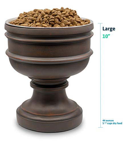 Pet Junkie Summit Single Elevated Dog Bowl for Dry Food or Water with Stainless Steel Washable and Removable 44oz Inner Bowl (Large, Brown)