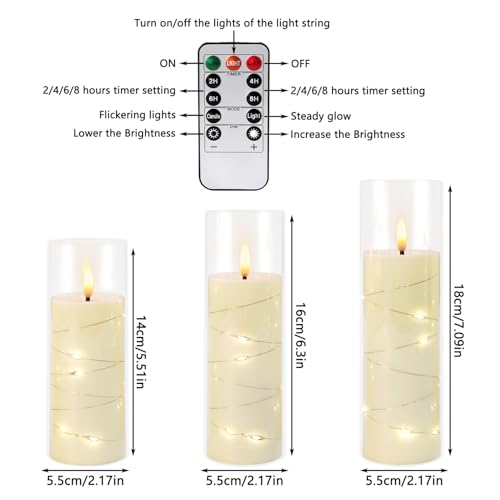 Image of 12-Pack Ivory Flameless LED Pillar Candles with Starry String Lights, Realistic Flickering Remote Control Candles with Timer, Safe Warm Glow for Bedroom Wedding Mantle Cozy Home Decor