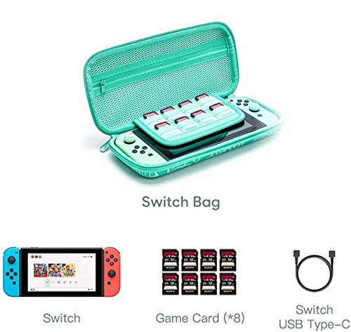 Portable Carrying Case for Nintendo Switch NS Console and Accessories Animal New Horizons New Leaf Design Durable Travel Pouch with 4 Extra New Horizons Thumb Grip Caps