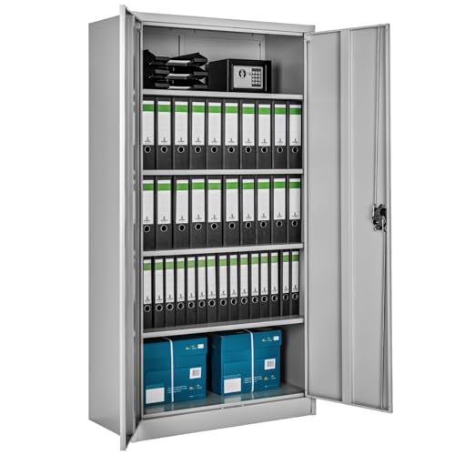 TecTake® Armadio Porte Battenti, Armadio 2 Ante, 5 Ripiani, Armadio con Serratura Chiave, Armadio Ufficio, Armadietto in Metallo, Mobili Ufficio, Archivio - Grigio