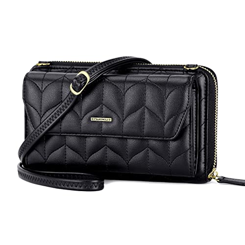 Image of nuoku Womens RFID Wallet Purse Wristlet Crossbody Clutch with Zip Around 2 Strap | RFID