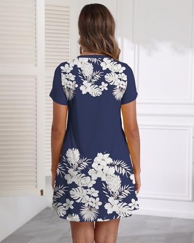 Image of COSSEN Women's Casual T Shirt Dress V-Neck Short Sleeves Swing Dresses Birthday Party Summer Travel Beach with Pocket