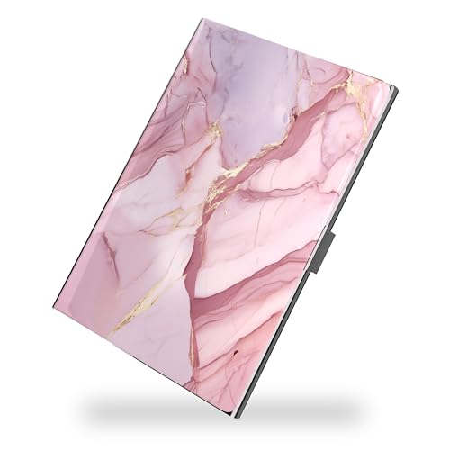 Weaninyiu Business Card Metal Slim Organizer, Professional Stainless Steel Square Pocket Wallet for Office Workers, Compact and Portable for Pockets (Pink Marble