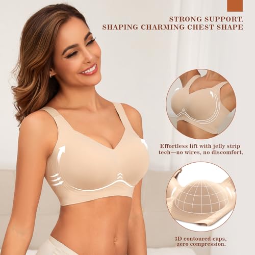 PoseFree Womens Seamless Wireless Supportive Bra Push Up Comfort Soft No Underwire Full Coverage T-Shirt Bra4