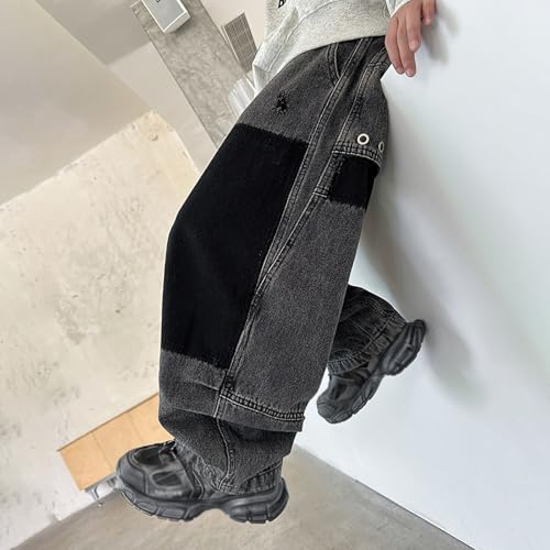 Boys Baggy Jeans Wide Leg Color Block Jeans Casual Elastic Waisted Y2k Relaxed Fit Hip Hop Denim Pants with Pockets3