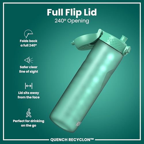 Ion8 Botella de Agua 1 Litro con Indicador de Horarios para Beber, Antiderrame, Tapa Abatible, Asa para Llevar, Apta para Lavavajillas, Libre de BPA, Agarre Contorneado de Toque Suave, Ideal para Gimnasio y Fitness, 32 oz, Teal miniatura 4