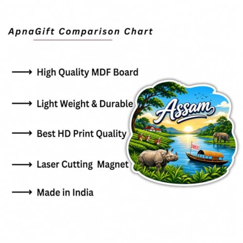 Image of Apna Gift Assam Theme Souvenir Wooden Fridge Magnet for Refrigerator - Printed Fridge Magnet for Kitchen & Fridge Decor | Perfect Souvenir Gift | Fridge Decoration | Size 3x3 Inches | Pack of 1