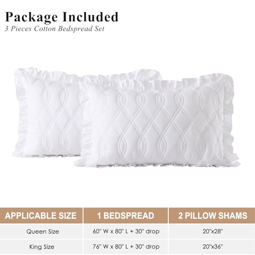 SOElinens Ruffle Skirt Bedspread King Size - 30" Long Drop, Cotton Farmhouse Coverlet Bed Spreads, Shabby Chic Style Bedding Set, Charming Ruffle Detail with 2 Pillow Shams - King, White — view 6