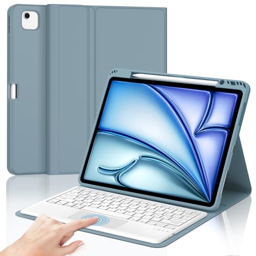 IVEOPPE Tastiera iPad Air 13 M4 2026/M3 2025/M2 2024 con Touchpad, Cover Tastiera Trackpad Italiano QWERTY Magnetico Staccabile Bluetooth con Portapenna per iPad pro 12.9 3-6 Gen,Blu Nebbioso