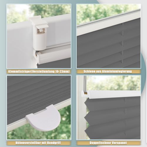 Buseu Plissee Klemmfix ohne Bohren 45x150cm Anthrazit Plisseerollo – Ansicht 4