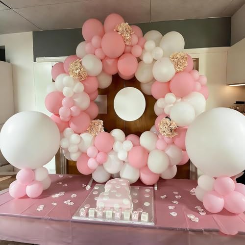 Image of Light Pink and White Balloons Kit, 65pcs 12 Inch Pink Balloons Pastel Pink Confetti Latex Balloons for Birthday Wedding Baby Shower Party Decorations