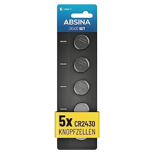 ABSINA® CR2430 Knopfzelle 5er Pack - CR 2430 3V Knopfzellen auslaufsicher & Lange Haltbarkeit - Knopfbatterie CR2430, Batterie 2430, Knopfzellen CR2430, Batterien CR2430, CR 2430 Knopfzelle 1