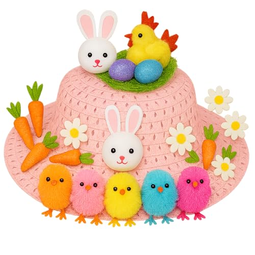 Beulahziba Mart Easter Bonnet Kit for Girls - Make Your Own Easter Bonnet Hat with Complete Decorations Kit - Arts and Crafts Easter Hat Making Kit Gifts for Kids