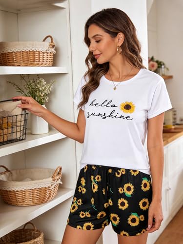 Image of VENTELAN Pajama Set For Women Cute PJS Summer Short Sleeve Shorts Sleepwear