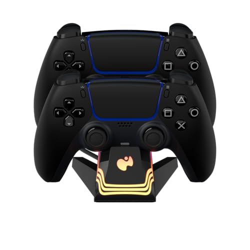 Image of PDP Afterglow Wave LED Dual Gaming Charger for 2 PlayStation 5 DualSense Controllers, Compatible with PS5 and PS4, Customizable RGB Lighting Effects - Black