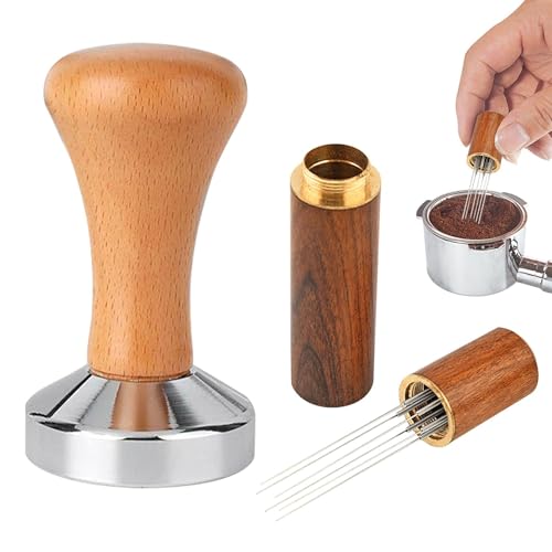 Ulvironte Coffee Tamper 51mm Coffee Press Tamper Flat Base Espresso-Coffee Tamper Wood Handle Barista Tamper with Espresso Coffee-Stirrer for Coffee-Grounds Barista Machines Accessory(SIZE:51mm)