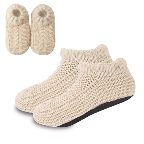 PANYI Hüttensocken Damen Herren Mit Schwamm Gedämpfte Sohle Und Anti Rutsch Punktbeschichteter Sohle Beige Einheitsgröße Weiche Warme Hausschuhe Ideal Als Wintergeschenk
