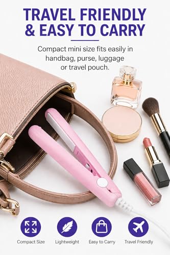 Image of Mini Hair Straightener, Portable Hair Straightener, Ceramic Plates,Smooth Shiny Straight Hair for Quick Heatup & Travel Friendly, Travel Lock, Touch Up, Suitable for All Hair Types (Multicolor)