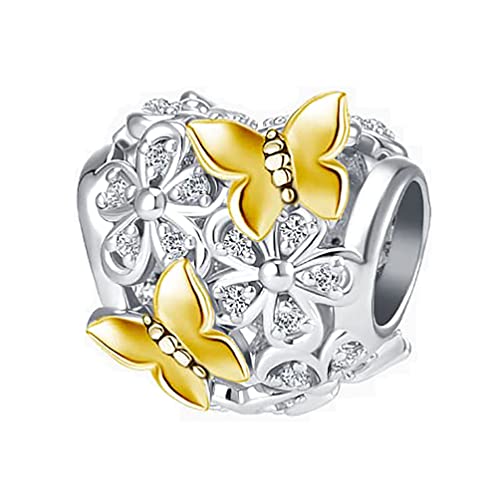 Image of Butterfly Flower Heart Bead Charms for Bracelets