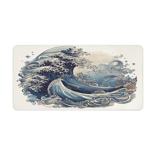 Blue Wave Style Desk Pad Large Mouse Pad 30x60 cm