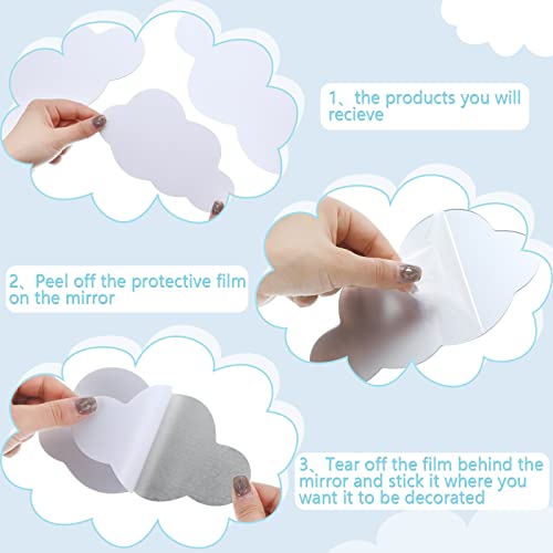 8 Pcs 3D Acrylic Cloud Shape Mirror Wall Art Decor Removable Self Adhesive Decorative Cloud Mirror Stickers Decals For Kids Girls Bedroom Bathroom Playroom Living Room Nursery Decoration #TOP1