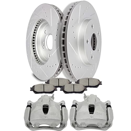 Image of SCITOO Front Brake Kit [4] Brake Pads [2] Brake Rotors [2] Brake Disc Calipers w /Bracket Compatible With 2005-2006 for Toyota for Camry,2004-2010 for Toyota for Sienna,2004-2008 for Toyota for Solara