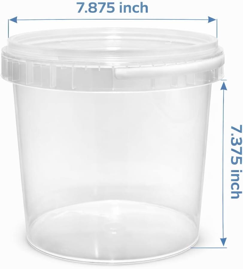 4U'LIFE 128 oz【6-Pack】 Heavy Duty Clear Microwavable Tamper-Evident Containers, Multi-purpose Event Buckets, Ice Cream Tubs With Lids And Handle,